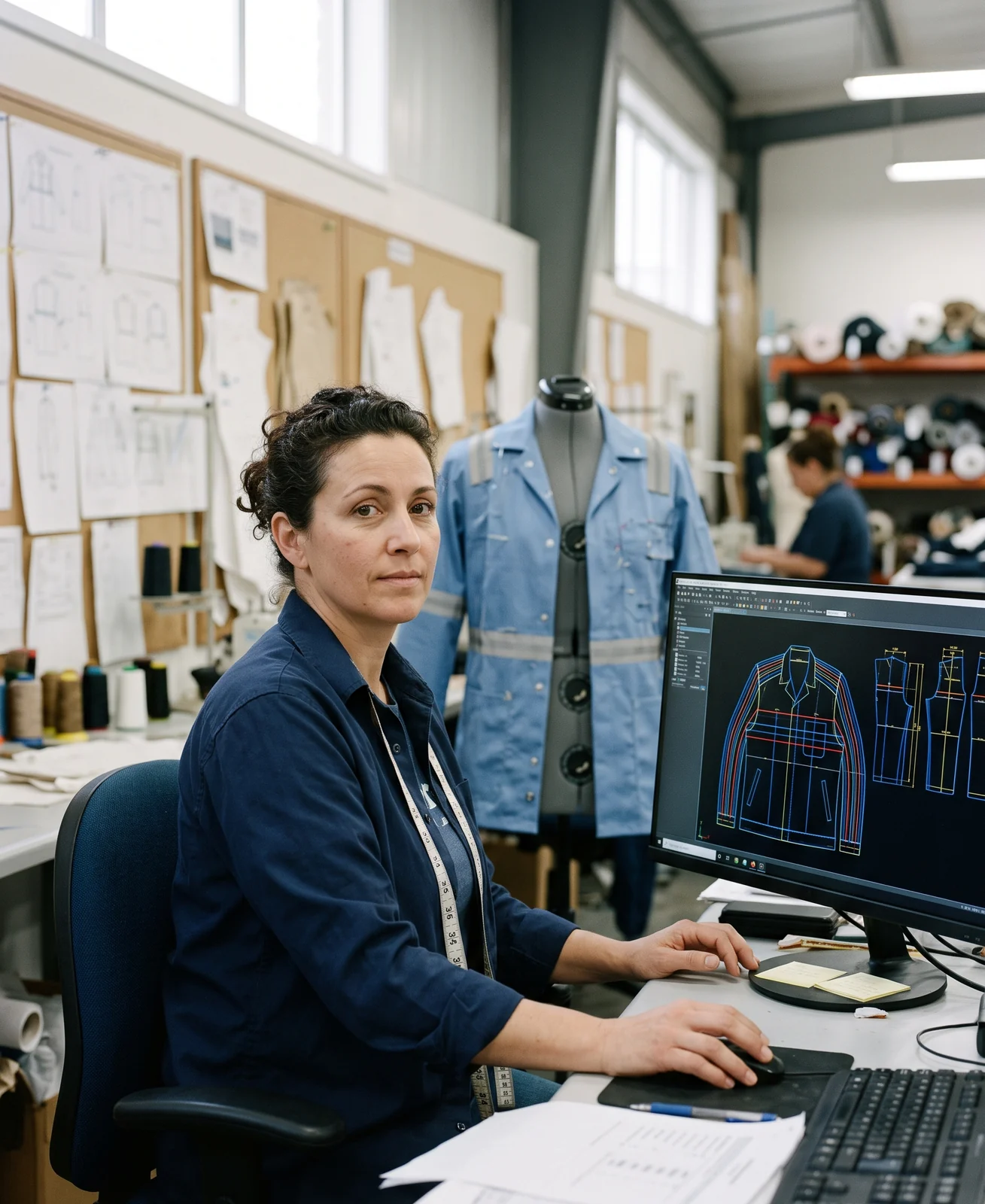Pattern maker checking a graded pattern on a CAD screen