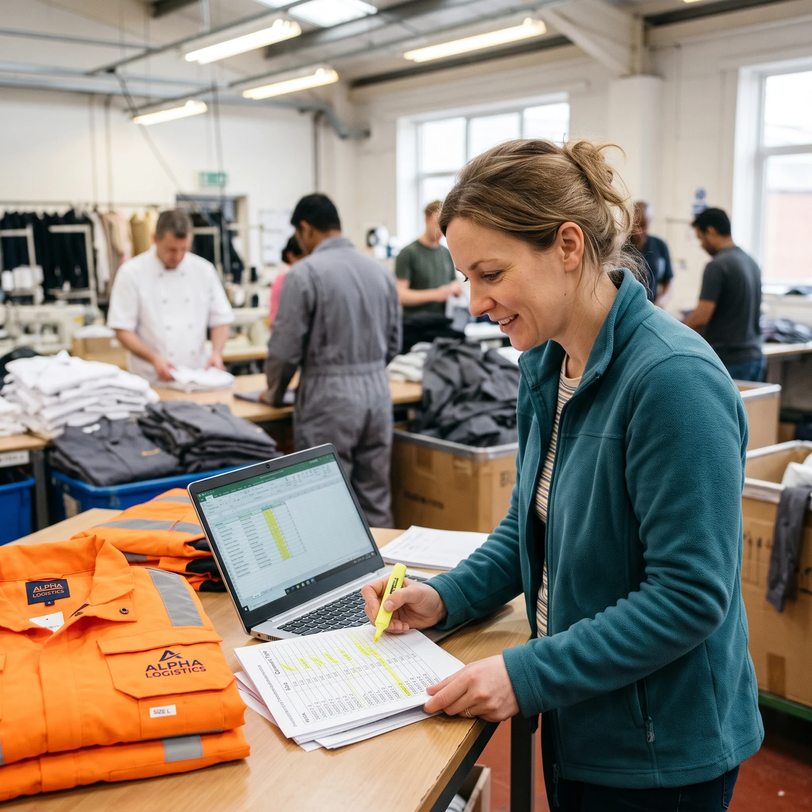 Account manager checking a printed staff list with names and sizes